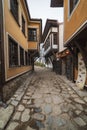 Plovdiv / Bulgaria - February 10 2020 : Typical architecture from old town of Plovdiv, Bulgaria ,historical medieval houses. Royalty Free Stock Photo