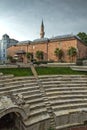 Amazing sunset view of Dzhumaya Mosque and Roman stadium in city of Plovdiv, Bulgaria Royalty Free Stock Photo