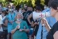 Plovdiv, Bulgaria July - 10.2020: Speaker in protest against corruption and abuse of power. Selective Focus