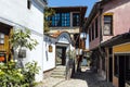 PLOVDIV, BULGARIA - JUNE 10, 2017: House from the period of Bulgarian Revival and street in old town of Plovdiv