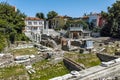 PLOVDIV, BULGARIA - JUNE 10, 2017: Panorama of Ruins of Roman Odeon in city of Plovdiv