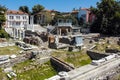 PLOVDIV, BULGARIA - JUNE 10, 2017: Panorama of Ruins of Roman Odeon in city of Plovdiv