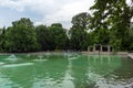 Panoramic view of Singing Fountains in City of Plovdiv, Bulgaria