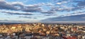 Plovdiv, Bulgaria. Panoramic view of the old and modern city and the picturesque sky with clouds. Aerial panorama