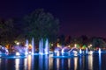 Night panorama of Singing Fountains in City of Plovdiv, Bulgaria Royalty Free Stock Photo