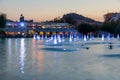 Night panorama of Singing Fountains in City of Plovdiv, Bulgaria Royalty Free Stock Photo