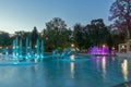 Night panorama of Singing Fountains in City of Plovdiv, Bulgaria Royalty Free Stock Photo