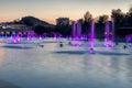 Night panorama of Singing Fountains in City of Plovdiv, Bulgaria Royalty Free Stock Photo