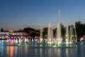 Night panorama of Singing Fountains in City of Plovdiv, Bulgaria Royalty Free Stock Photo