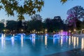 Night panorama of Singing Fountains in City of Plovdiv, Bulgaria Royalty Free Stock Photo