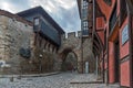 PLOVDIV, BULGARIA - SEPTEMBER 2 2016: Night photo of old houses and ancient fortress entrance of old town of city of Plovdiv