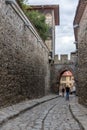 PLOVDIV, BULGARIA - SEPTEMBER 2 2016: Night photo of old houses and ancient fortress entrance of old town of city of Plovdiv