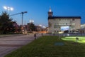 PLOVDIV, BULGARIA - SEPTEMBER 4, 2016: Sunset view of International Fair Plovdiv Royalty Free Stock Photo