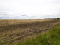 Plowed agricultural field ready for seed sowing, planting process. Newly ploughed soil. countryside lanscape