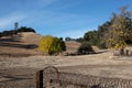 Plowed farm field during golden hour near Cambria California USA
