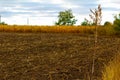 Plowed field in autumn fall. Harvest time. Plowed land Royalty Free Stock Photo