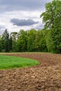 A plowed field and dramatic sky