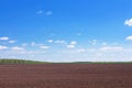 Plowed field in spring and clouds over it Royalty Free Stock Photo