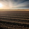 Plowed Field at Sunset with Clouds Royalty Free Stock Photo