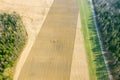 Plowed fields in early spring. agricultural landscape. aerial view Royalty Free Stock Photo