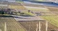 Plowed fields and trees in between. Top view. Royalty Free Stock Photo
