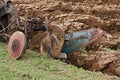 Plowing with an old plow Royalty Free Stock Photo