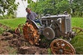 Plowing with an old tractor Landini