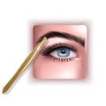 Plucking Brows Hair, Metal Tweezers For Eyebrows. 3D illustration in realistic style