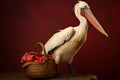 Plucky Pelican with Fishmonger\'s Basket Portrait. Generative AI illustration