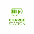 Charge station logo template. Plug and battery sign.