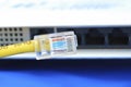 Plug the Ethernet cable to the router or bridge Royalty Free Stock Photo