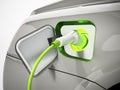 Plug-in hybrid or electric car being recharged. 3D illustration Royalty Free Stock Photo