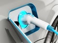 Plug-in hybrid or electric car being recharged. 3D illustration Royalty Free Stock Photo