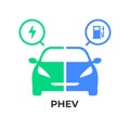 Plug-in hybrid electric vehicles PHEV icon, Half section part of Electric energy and fuel engine symbol.
