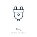 Plug icon. Thin linear plug outline icon isolated on white background from electrian connections collection. Line vector sign, Royalty Free Stock Photo