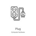 plug icon vector from computer hardware collection. Thin line plug outline icon vector illustration. Linear symbol for use on web Royalty Free Stock Photo