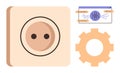 Plug Outlet, Gear, and Browser Window with Atomic Symbol Representing Technology and Energy Concepts Royalty Free Stock Photo