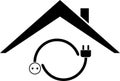 Plug, outlet and house, sticker label, electrician logo