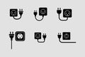 Plug socket with cable solid icons set for household devices Royalty Free Stock Photo