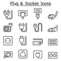 Plug & Socket icon set in thin line style