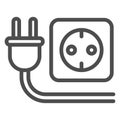 Plug and socket line icon, technology concept, electricity sign on white background, Electric plug with socket icon in