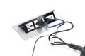 Plug Socket on the office table that can be hidden or open up Royalty Free Stock Photo