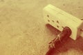 Plug in the socket put on cement floor Royalty Free Stock Photo