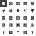 Plug and socket types vector icons set