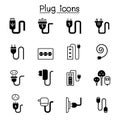 Plug, USB, cable, socket, port icon set vector illustration graphic design solid style Royalty Free Stock Photo