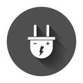 Plug vector icon. Power wire cable flat illustration with long s Royalty Free Stock Photo