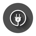 Plug vector icon. Power wire cable flat illustration with long s Royalty Free Stock Photo