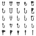 Plug Wire Cable Icon silhouette vector set