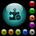 Plugin programming icons in color illuminated glass buttons Royalty Free Stock Photo