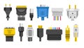 Plugs and connectors or connection cables, wiring isolated icons